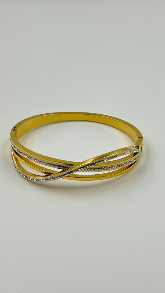 Gold American diamond cuff kada